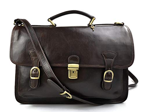 Sac en cuir sac homme à bandoulière marron foncé, grand sac d'épaule et cartable