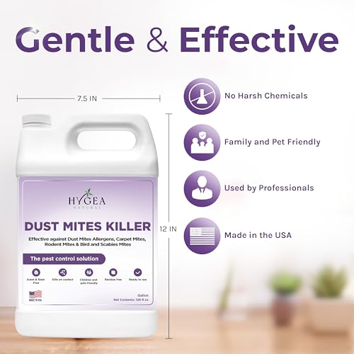 Hygea Natural Dust Mite Spray - Eliminates Dust Mites, Carpet Mites, Rodent Mites, Bird & Scabies Mites - Pet & Child Friendly, Eco-Friendly - 128oz (unscented) - Thumbnail 3