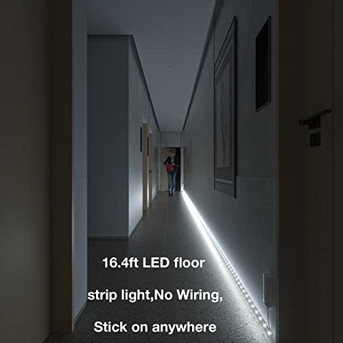 Wobane Dual Motion Sensor Light Strip, Rechargeable 16.4Ft Led Strip Light, 150 Leds Tape Light For Stairs,Under Cabinet,Closet,Shelves,Gun Safe Light, Hallway,Cuttable,Flexible,6000K White #TOP2