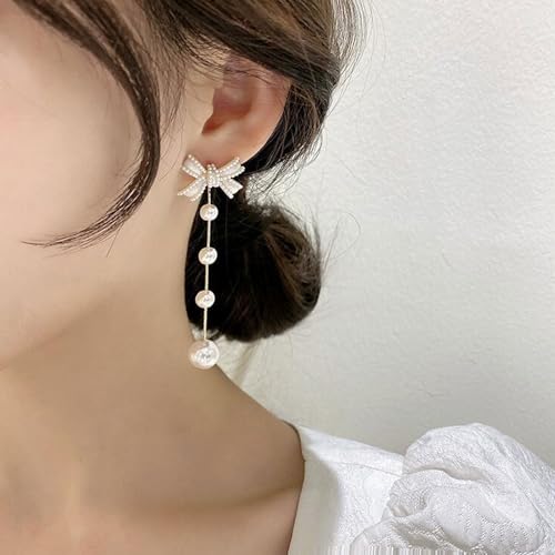 Pearl Earrings for Women Pearl Bow Drop Earrings Prom Party Wedding Earrings for Brides Jewelry Gifts2