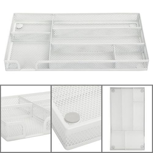 Exerz Bandeja organizadora de malla, inserto de cajón de escritorio de metal con 6 compartimentos, organizador apilable de cajones de oficina para papelería, maquillaje y accesorios (blanco) - imagen 4