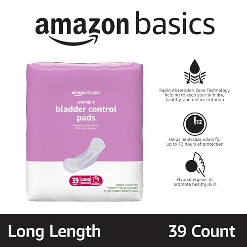amazon basics incontinence pads for women long bladder control postpartum maximum absorbency unscented 39 count