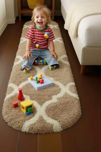 Image of Fluffy Silky Micro Fiber Polyster Carpet /Runner for Bedroom, Study Room, Playing Room, Guest Room ETC. 2x4 Feet, (Beige and Ivory m II)