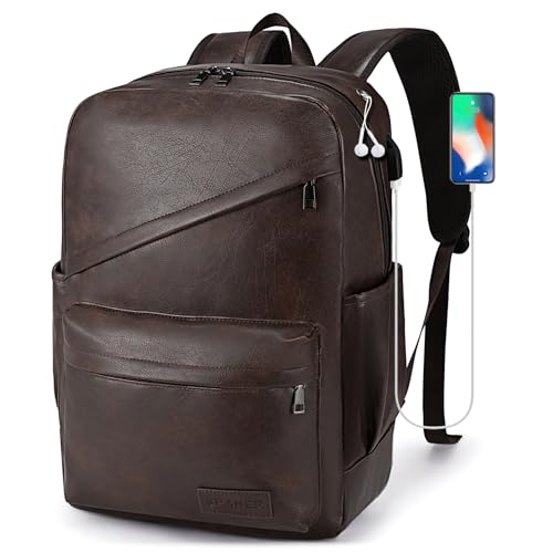 SPAHER Mochila de Cuero Viaje Cabina Avion 40x30x20 Wizzair Equipaje de Mano Mochila Portatil 15,6 Pulgadas Impermeable con Puerto de Carga USB para Trabajo Escolares Hombres Mujeres 25L Backpack