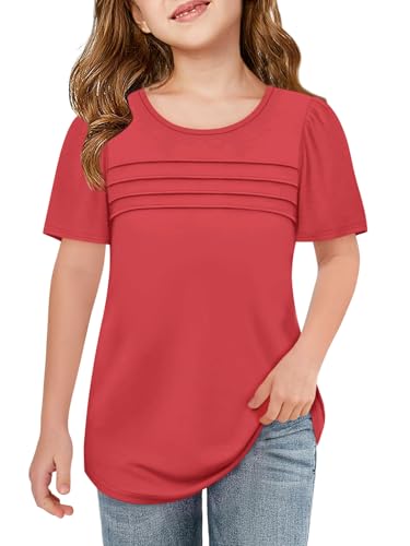 Imily Bela Girls Pleated Short Sleeve T Shirts Kids Summer Crewneck Shirts Casual Tops Tees 5-14 Years