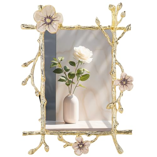 Goutangen 4x6 Gold Picture Frame Decor Ornate Pink Floral Metal Photo Frames with High Definition Glass Front Art Decor Tabletop Display Gifts Ideas for Women on Anniversary Christmas