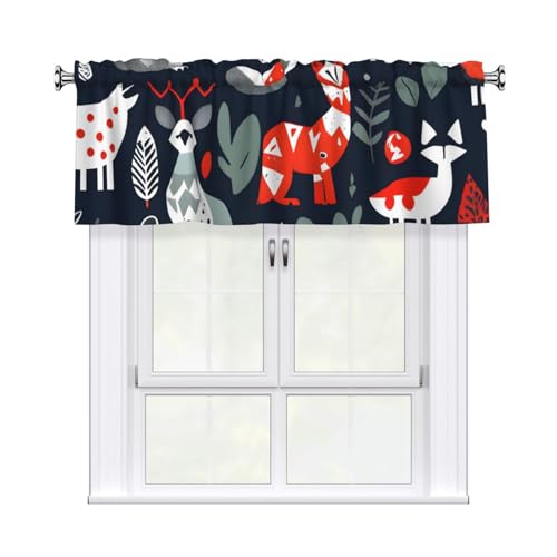 FSCEV Cortinas de animales escandinavos con postes cortos de 137 x 45,7 cm para ventana pequeña, cenefa de ventana elegante, decoración del hogar