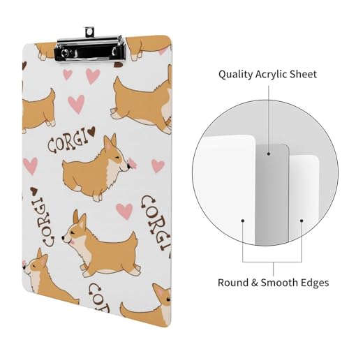 Clipboard pour papier documents A4 avec motif Corgi mignon anti-perte