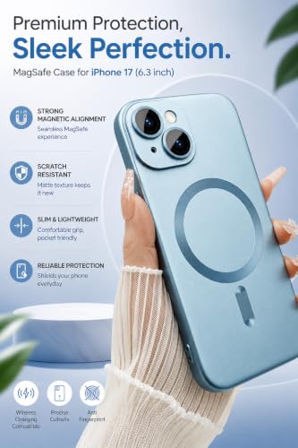 Image of MagPro Metallic Finish Case for Apple iPhone 15 | MagSafe Compatible Magnetic Cover, Matte Luxury Metallic Luster, Shockproof TPU, Camera Lens Guard, Wireless Charging Compatible | Blue
