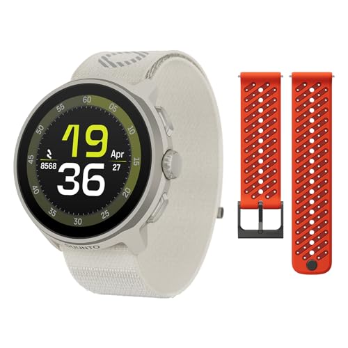 SUUNTO Run Sport Watch, Running GPS Watch Frost Gray (w/Textile Strap) 22 ATH8 Silicone Strap Orange S+M