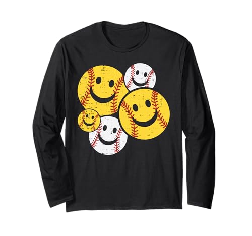 Happy Baseball Faces Deportes Jugador Entrenador Hombres Mujeres Niños Niños Manga Larga