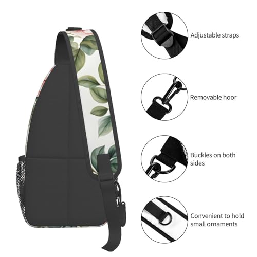 Mochila bandolera unisex con patrón de flores rosas miniatura 5