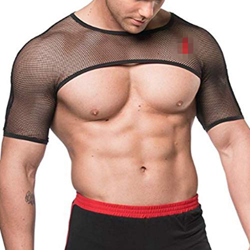CHICTRY Homme Lingerie-érotique Sexy-Body Résille à Manches Courte Épaule Poitrine Sangle-Harnais-Muscle Clubwear Sexy Homme Gilet-Sexy Demi Débardeur Noir X-Large