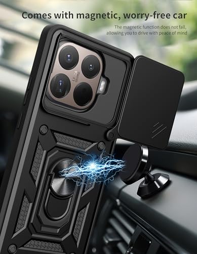 Image of Heavy Duty Back Case Cover for Xiaomi 17 Pro 5G, Shockproof Xiaomi 17 Pro Back Cover, Ring Case with Kickstand and Camera Protection Shutter - Black
