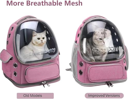 Image of Cawypety Cat Backpack Carrier, Breathable Cat Carrier Pet Backpack for Kitty Small Dog Up to 15Lbs, Transparent & Foldable Pet Carrier for Travel Hiking (Pink.)