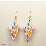  Origami Diamant Ohrringe, Groß, Weiß Gelb Pink Blau Kariert, Handgemacht