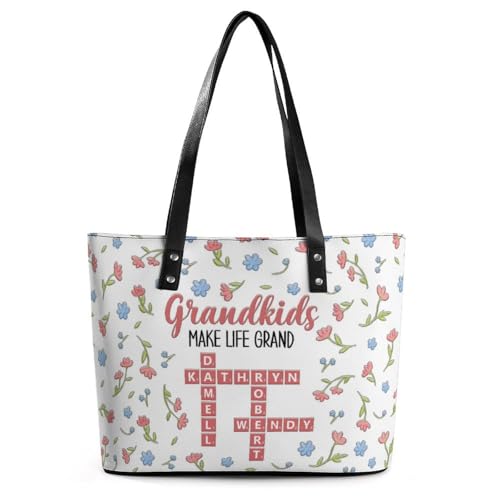 Amabery Personalized Grandma's Garden Birth Month Flowers Shoulder Bag Custom Mother's Day PU Leather Bag For Grandma Mom