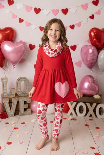 Image of Unique Baby Girls Kids Toddler 3pc Outfit Set Long Sleeve Soft Knit Tunic Top Leggings and Scarf