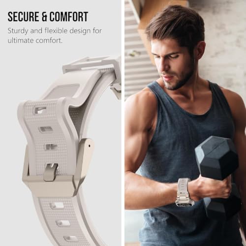 Image of MOROFY Durable Armor Silicone Band Compatible with Apple Watch Ultra 3 /2 /1 49mm Strap 46mm 45mm 44mm with Metal Connector Band for iwatch Series 11 10 9 8 7 SE2 6 5 4 - Starlight