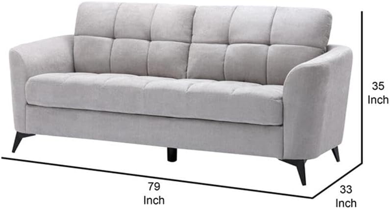 Pemberly Row 79 Inch Modern Sofa, Light Gray Linen Upholstery, Tufted Cushions, Solid Wood Frame, Flared Black Metal Legs, Contemporary Living Room Seating, 33 x 79 x 35 Inch Plush Design