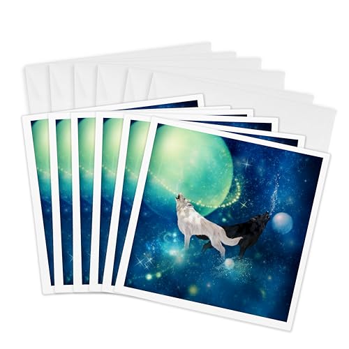 Cartes de vœux loup noir et blanc papeterie thématique univers lot de 6