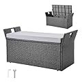 VEVOR Outdoor Storage Bench, 2-Person PE Rattan Storage Bench, 40 Gal Deck Box with Cushion & Side Handle, Supports up to 400 lbs, Weatherproof Outdoor Seating & Porch Decor for Patio Garden Balcony