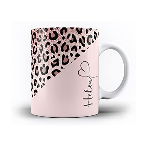iCaseDesigner Personalised Animal Print Custom Name Mug - 5. Leopard Print Pink Sparkle Fade Cover