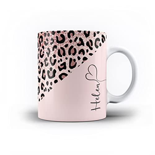 iCaseDesigner Personalised Animal Print Custom Name Mug - 5. Leopard Print Pink Sparkle Fade