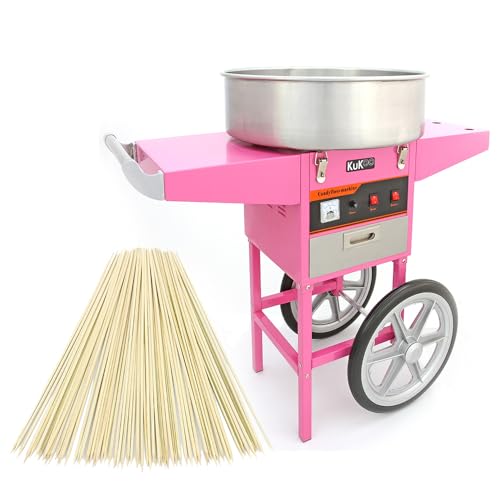 Candy Floss Machine Commercial & Cart / 500 Candy Floss Sticks/Retro Pink / 900w / KuKoo Cotton Candy Bundle