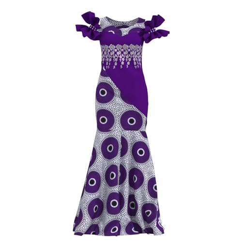 Image of iooiooi Womens Elegant Ankara Maxi Mermaid Dress Lace Decorated African Gowns