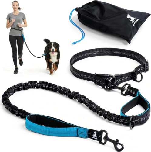SparklyPets - Correa Manos Libres para Perros de Raza Mediana y Grande, arnés Profesional con Costuras Reflectantes, para Entrenar, Caminar, Trotar y Correr con tu Mascota (Azul, para 1 Perro)