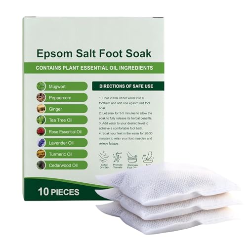 Baño de pies con sales de Epsom, paquete de 10, con aceite de árbol de té y aceite de lavanda, terapia para pies con sales del Mar Muerto, suaviza callos y durezas, mejora el sueño
