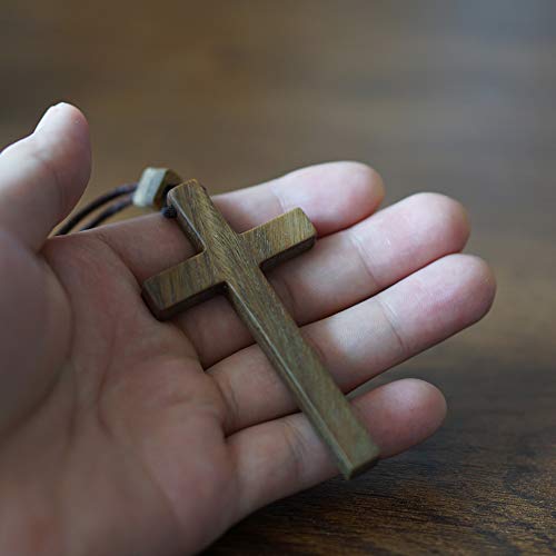 Natural Sandalwood Cross Pendant Necklace For Men Women Boys Girls Teens Gift Wood Wooden Casual Sweater Chain Car Rearview Mirror Pendant(Brown) #TOP3