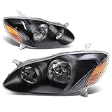 Auto Dynasty Headlights Assembly fit for 2003-2008 Toyota Corolla 03 04 05 06 07 08, Driver and Passenger Side Halogen Headlamps Replacement, OE Style, Black Housing Amber Corner