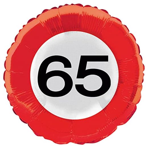 Folat B.V.- Globo de Papel de señal de tráfico del 65 cumpleaños-46 cm, Color rojo (28565)