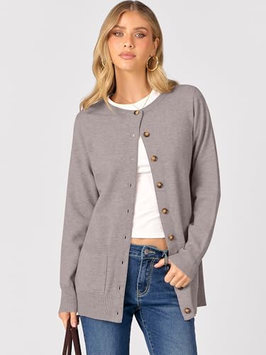 ANRABESS Women's Cardigans 2025 Fall Dressy Casual Long Sleeve Crewneck Button Down Open Front Soft Knit Cardigan Sweaters2