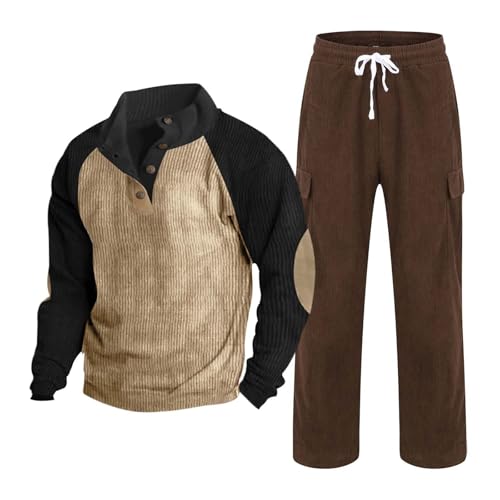Costume velours côtelé homme col montant ensemble beige chic coupe 3XL
