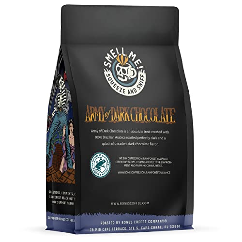 Bones Coffee Company Army Of Dark Chocolate Flavored Whole Coffee Beans | 12 Oz Dark Roast Arabica Low Acid Coffee | Gourmet Coffee Gifts & Beverages (Whole Bean) #TOP1