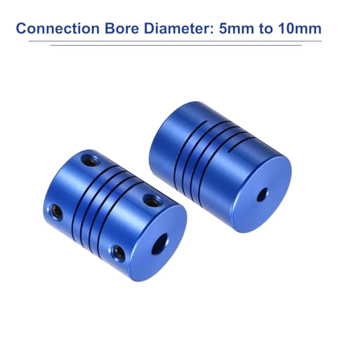 QUARKZMAN 2 Stück 5mm bis 10mm Aluminiumlegierung Wellenkupplung L25xD19 Flexibler Kuppler mit Schrauben für Encoder und Motoren, Blau