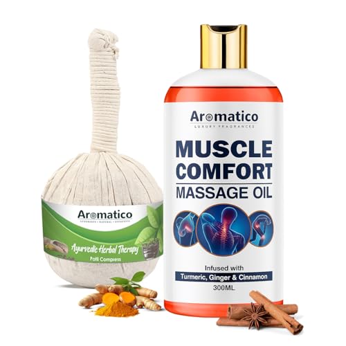 Image of AROMATICO Potli Massage Muscle Comfort Kit. Combo Pack of Muscle Comfort Massage oil (300ml) & Herbal Massage Potli (200gm).