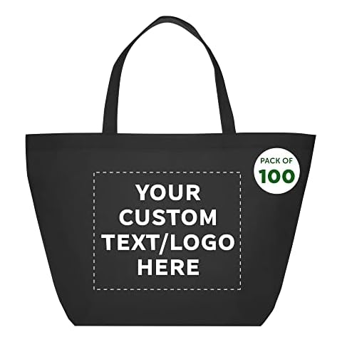 DISCOUNT PROMOS Custom Southern Style Grocery Tote Bags Set of 100 - Personalized Bulk Pack, Reusable Grocery & Shopping Bags - Great for Travel, Carry on Bag, Business Promotions - Black - 20"X13"X8" Cover
