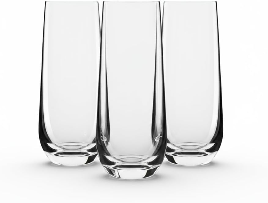 Melin Set of 6 Stemless Champagne Flutes – 10oz Lead-Free Crystal Glasses for Champagne, Prosecco & Mimosas – Dishwasher Safe, No-Tip Base, Premium Barware Gift for Entertaining