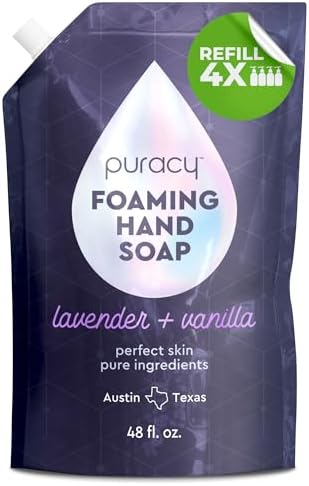 Puracy Foaming Hand Soap Refill - Plant-Powered Natural Hand Soap As Seen on TikTok, Non-Toxic, Sulfate-Free Liquid Soap, Moisturizing Foam Handwash Liquid (Lavender & Vanilla, 48 fl oz)