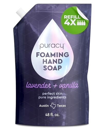 Puracy Foaming Hand Soap Refill - Plant-Powered Natural Hand Soap As Seen on TikTok, Non-Toxic, Sulfate-Free Liquid Soap, Moisturizing Foam Handwash Liquid (Lavender & Vanilla, 48 fl oz)