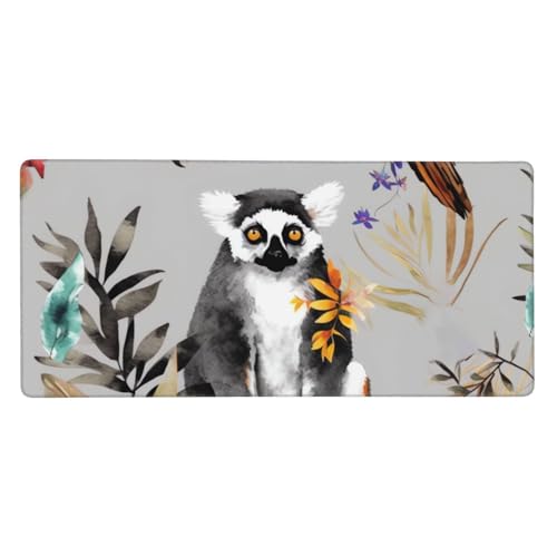 Tapis de souris de jeu XXL 90,2 x 40,6 cm motif lémurien fleurs et plantes