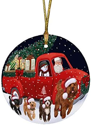 Christmas Express Delivery Red Truck Running Cockapoo Dogs Round Flat Ornament - Pet Decorative Hanging Ornaments for Christmas X-mas Tree Decorations - 2.75" Round Christmas Ornament