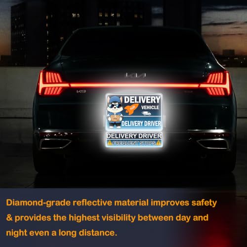 Image of 4 Pack Reflective Flex Delivery Driver Car Magnets,Heavy Duty Magnetic Delivery Signs,Professional Caution Frequent Stops Car Magnet Funny Decal Waterproof Magnetic Bumper Sticker - 30 Mil Thicknesses