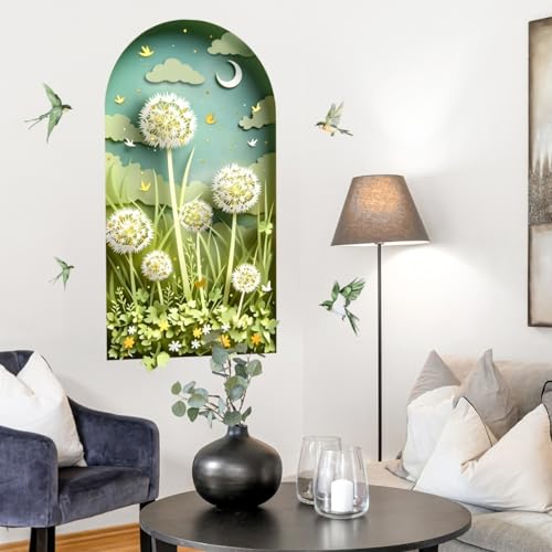 Sticker mural plantes blanches pour salon et canapé fond