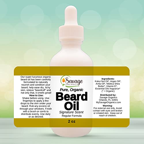 Savage Organics Organic Beard Oil Experience The Natural Goodness- Nourish, Moisturize, And Soften Your Beard With Organic All-Natural Ingredients-2 Oz Glass Bottle #TOP6