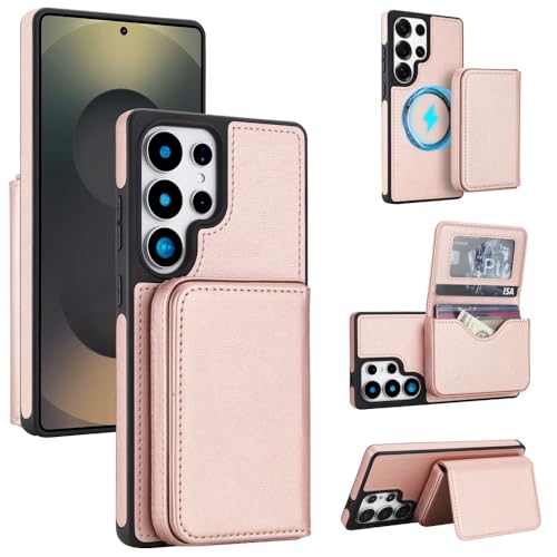 Coque Samsung S24 détachable et portefeuille or rose antichoc